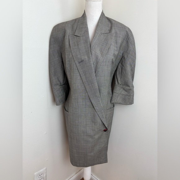 Gianni Versace Vintage Grey Checked Double-Breasted Blazer Dress 1990’s Size US6 - Picture 10 of 10